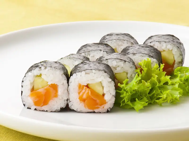 Maki sushi rolls on a plate